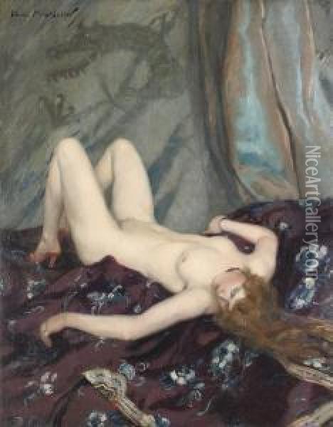 A Reclining Female Nude Oil Painting - Henri Montassier