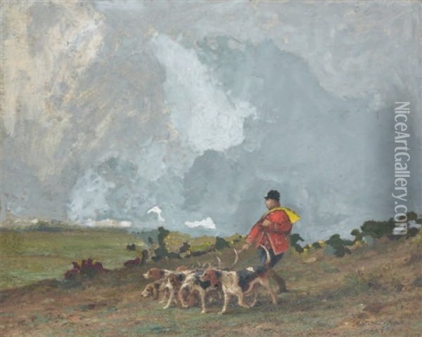 Piqueux Et Ses Chiens Oil Painting - Jean Victor Albert De Gesne