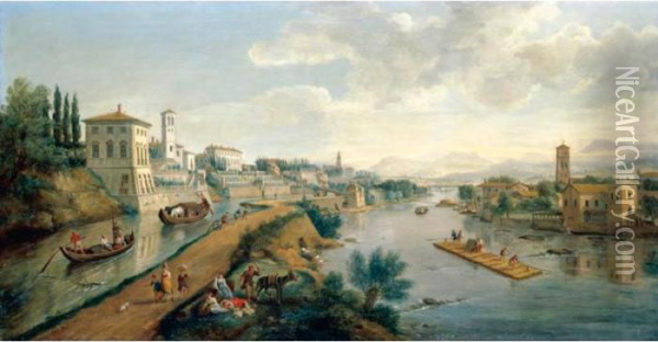 A View Of The Vaprio D'adda Oil Painting - (circle of) Wittel, Gaspar van (Vanvitelli)