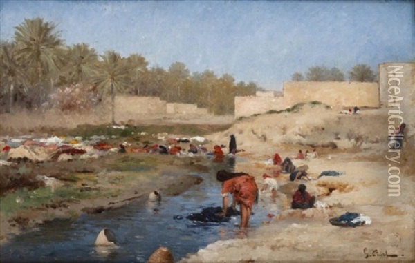 Laveuses A L'oasis Oil Painting - Gustave Nicolas Pinel