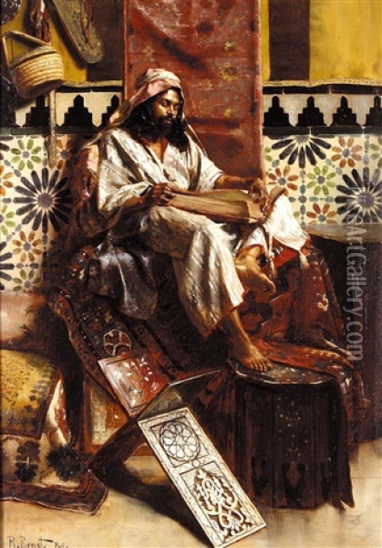 Reading The Koran Oil Painting - Rudolf Ernst