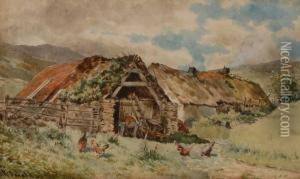 Poultry By Old Farm Buildings Oil Painting - John Blake Macdonald