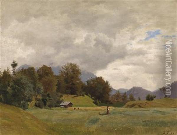Landscape With Mountain Pastures Oil Painting - Karl Kristian Uchermann