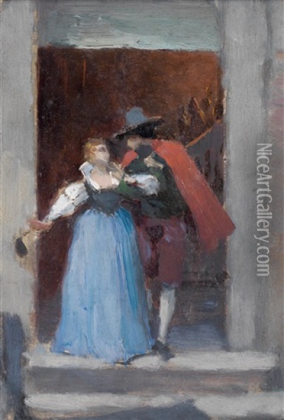 Dame Mit Kavalier Oil Painting - Eugen von Blaas