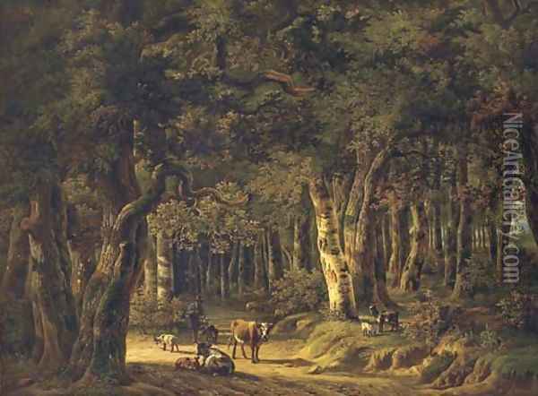 A sunlit clearing in a forest Oil Painting - Willem De Klerk
