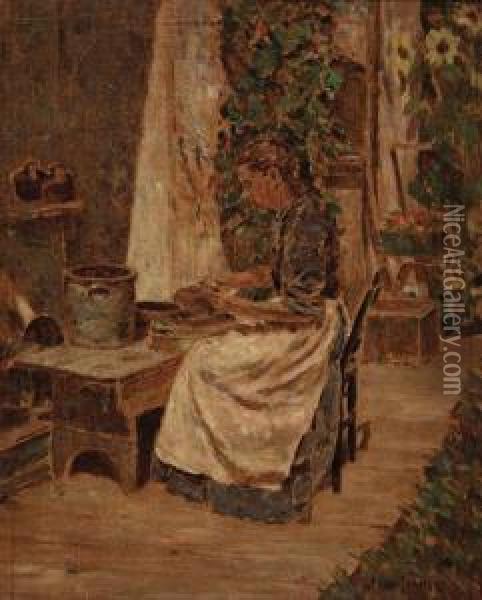 Preparing The Meal Oil Painting - Luther Emerson Van Gorder