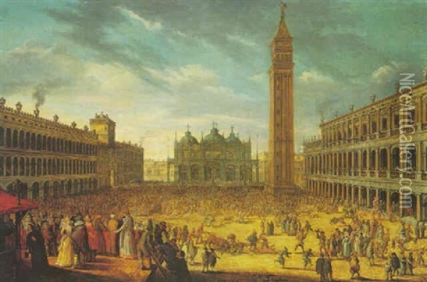 Venice, The Piazza San Marco With A Carnival Oil Painting - Louis de Caullery
