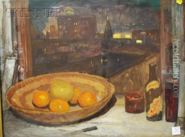 Still Life Bya Window Oil Painting - Frank Simon Herrmann