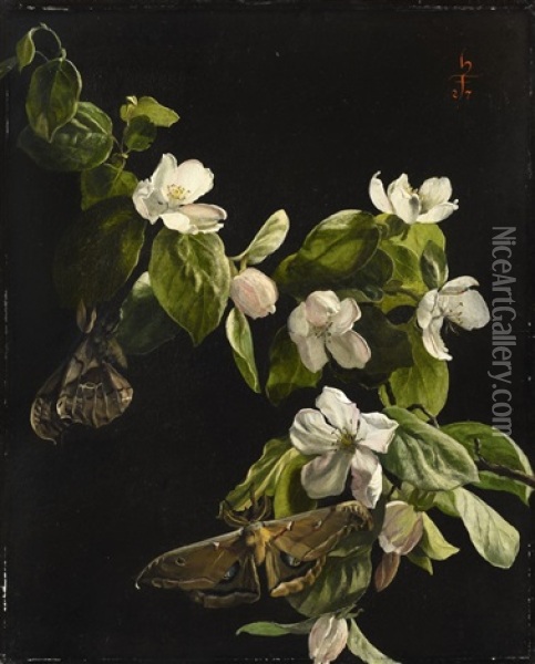 Quince Flowers And Butterflies Oil Painting - Hans Frank