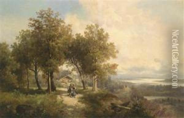 Landscape On The Bank Of The Inn Oil Painting - Josef Thoma