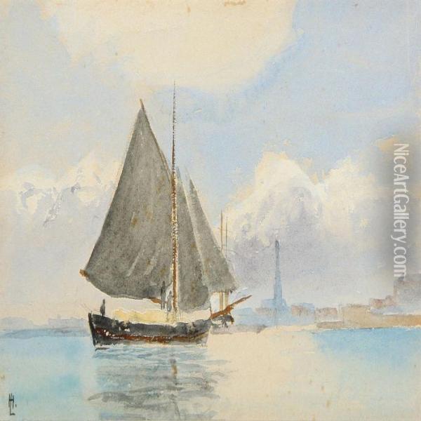 Seascape Withsailships Oil Painting - Holger Peter Svane Lubbers
