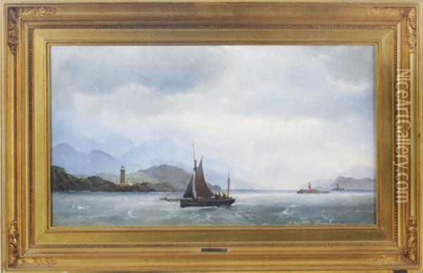A Boat Passing By The Lighthouse Oil Painting - Carl Frederich Sorensen