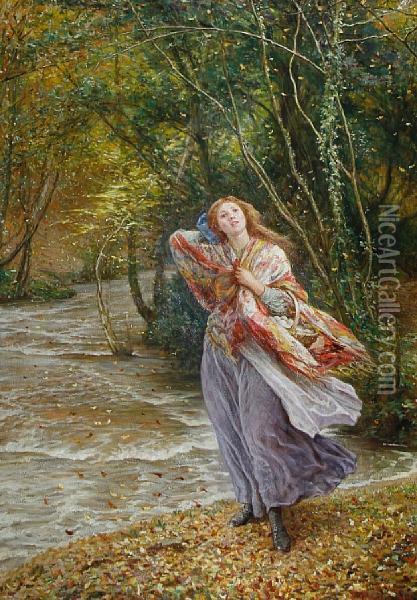 Girl By A Woodland Stream Oil Painting - Edgar Barclay