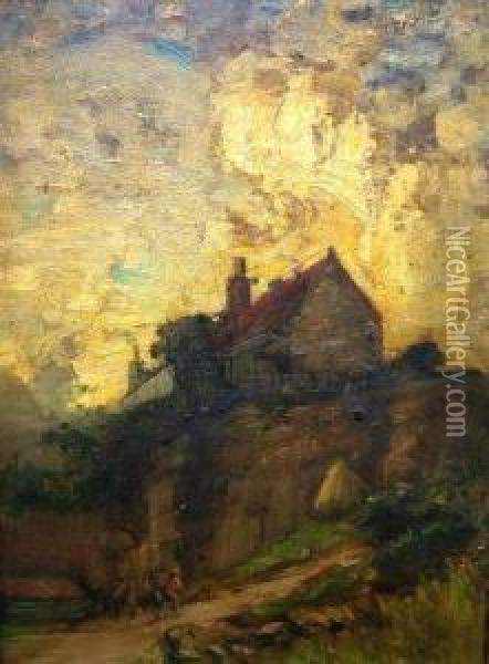 Figure On A Path Leading To A Cottage On A Cra Oil Painting - James Campbell Noble