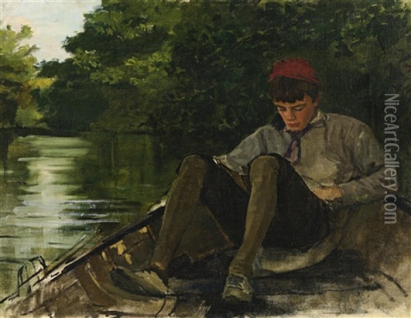 Reading On A Boat Oil Painting - Ellen Day Hale