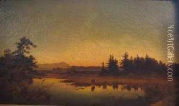 Landscape With Elk Oil Painting - Anton Zwengauer