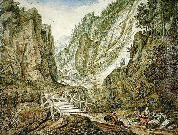 Mountainous landscape, 1681 Oil Painting - Herman Saftleven