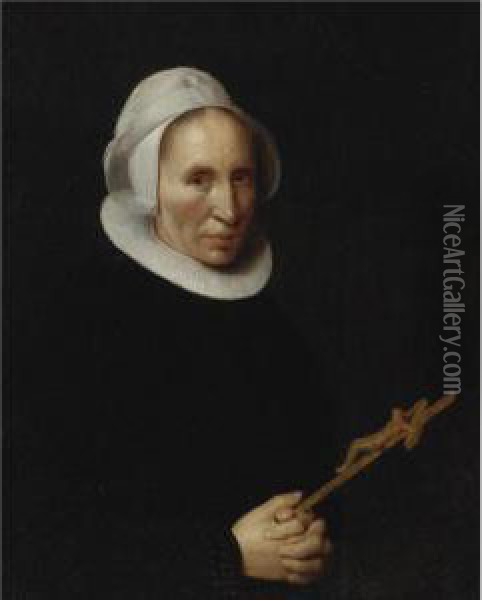 Portrait Of A Lady Holding A Crucifix Oil Painting - Willem van der Vliet