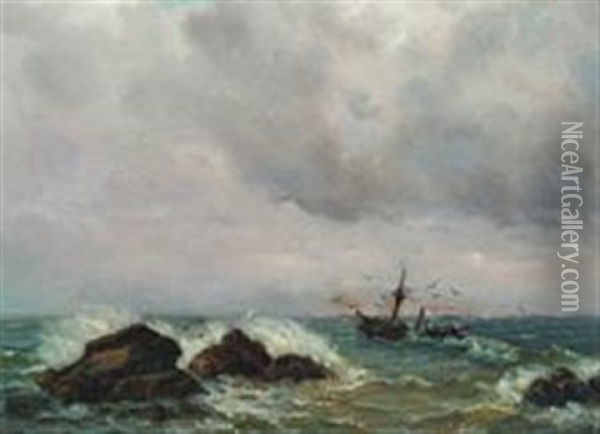 Costal Scenery Oil Painting - Johan Carl Christian Brosboell