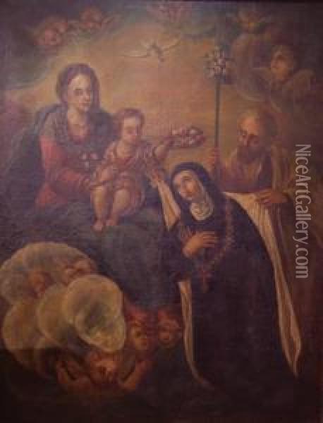 <sagrada Familia Con Santa Rosa De Lima>. Oil Painting - Antonio Viladomat Y Manalt