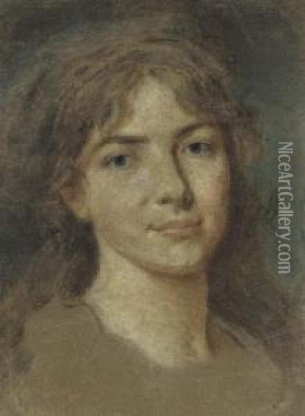 Portrait Of Young Woman, Bust-length Oil Painting - Claude Jean-Bapt. Hoin