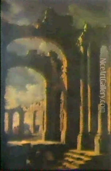Vue De Palais En Ruines Oil Painting - Leonardo Coccorante