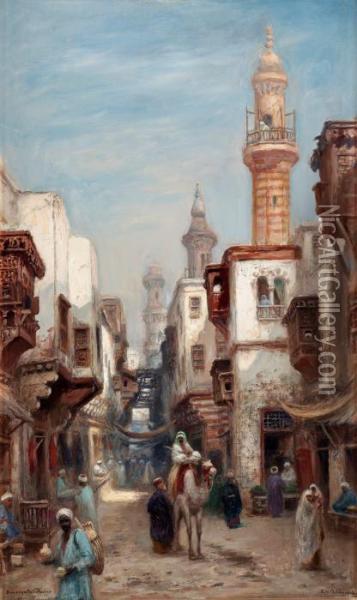 Bazaar Street In Cairo Oil Painting - Frans Wilhelm Odelmark