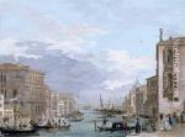 The Grand Canal, Venice, Looking East From The Campo Di San Vio, With The Palazzo Corner Oil Painting - Giuseppe Bernardino Bison
