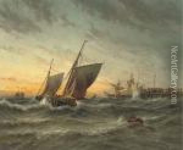 Running Out Of Harbour On The Tide Oil Painting - George Gregory