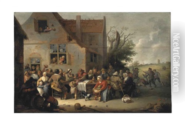 Peasants Making Merry Outside An Inn Oil Painting - Pieter de Bloot