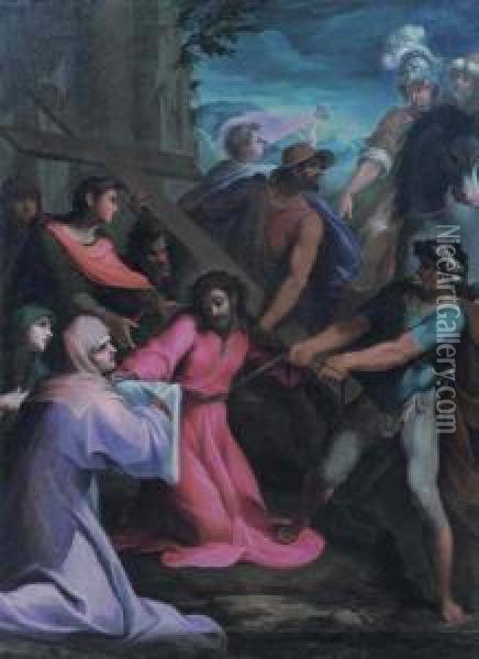 Cristo Caduto Sotto La Croce E La Veronica Oil Painting - Pietro Sorri