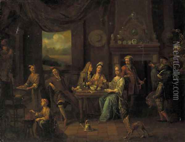 Elegant company at a table in an interior Oil Painting - Franz Xavier Hendrick Verbeeck