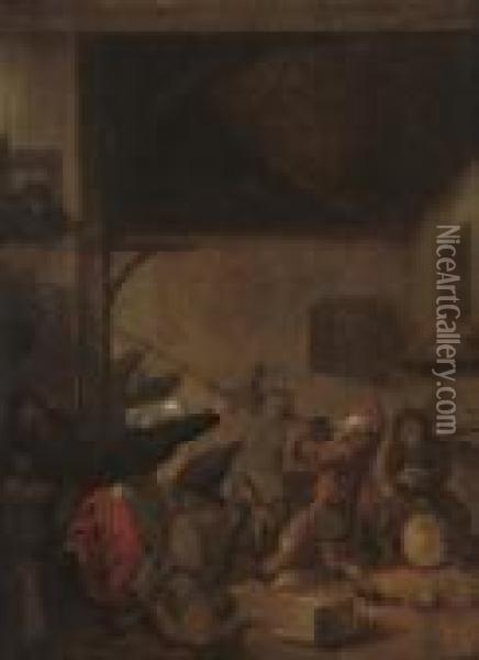 Peasants Brawling In A Tavern Oil Painting - Jan Miense Molenaer
