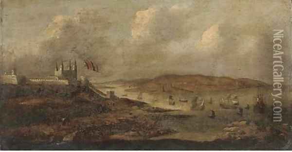 Ships of the fleet in Plymouth Sound Oil Painting - Isaac Sailmaker