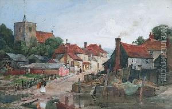 Suffolk Village Oil Painting - Frederick George Cotman