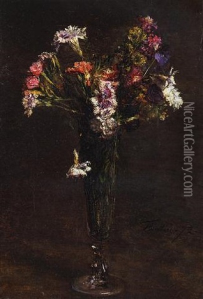 Fleurs: Oeillets Et Jacynthe Dans Une Flute A Champagne Oil Painting - Henri Fantin-Latour