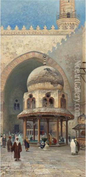 Outside The Mosque Oil Painting - Frans Wilhelm Odelmark