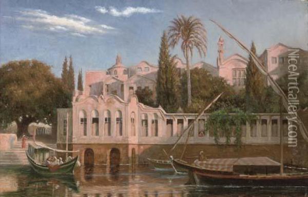 A Palace On The Nile At Cairo Oil Painting - Johann Ludwig Rudolf Durheim