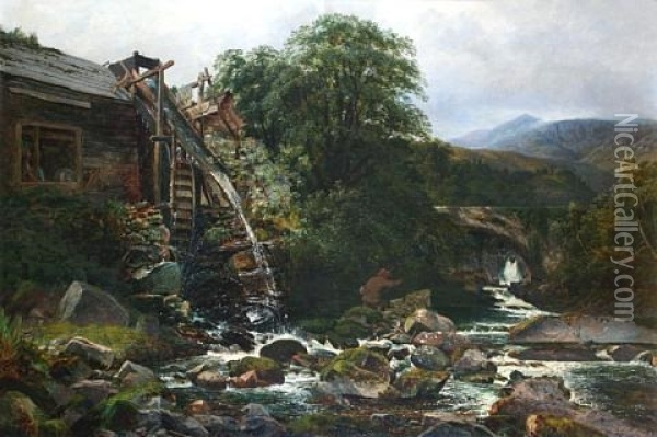 The Old Saw-mill, Dolymelynen, North Wales Oil Painting - Joseph Paul Pettitt