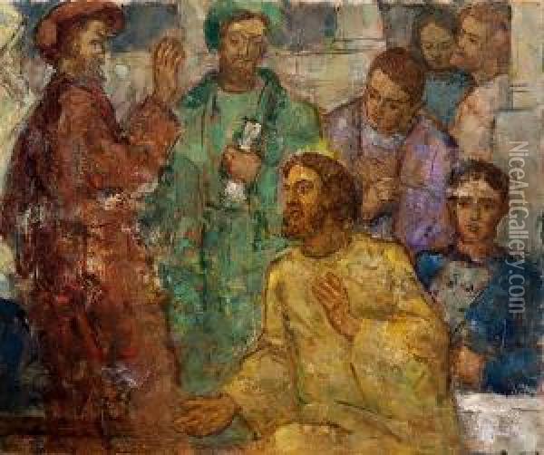 Christ And The Pharisees Oil Painting - Han Van Meegeren
