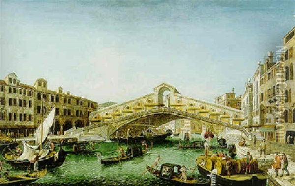 A View Of The Rialto Bridge, Venice Oil Painting - Michele Marieschi