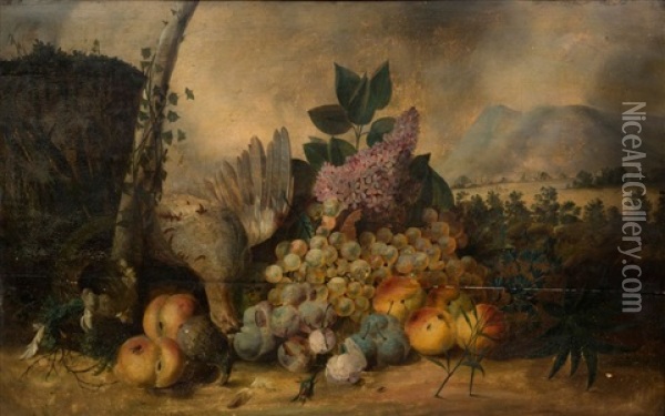 Fruits Et Fleurs Sur Fond De Paysage Oil Painting - Louis Vidal