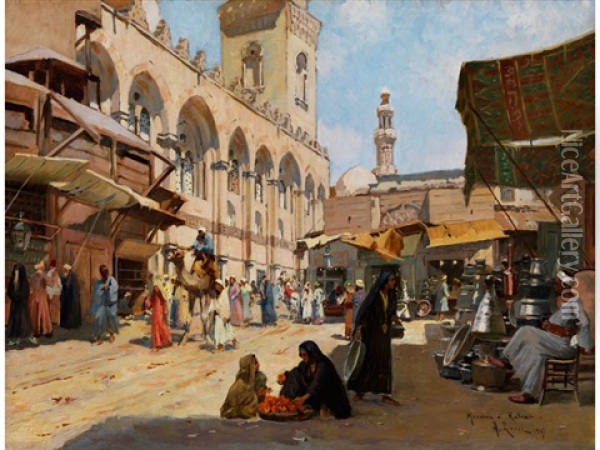 Arabischer Markt In Kaloun Oil Painting - Alberto Rossi