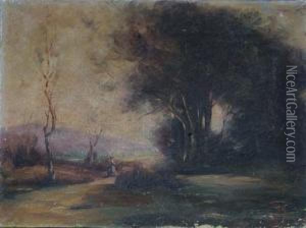 A Woodland With Figure On A Path Way Oil Painting - Pericles Pantazis
