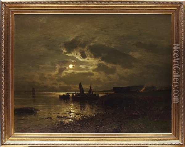 Fiskelage I Mansken Oil Painting - Axel Wilhelm Nordgren