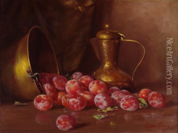 Plums & Brass Still Life Oil Painting - Adam Lehr
