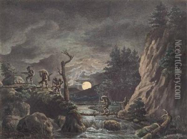 Die Wilderer Bei Mondschein Oil Painting - Karl Altmann