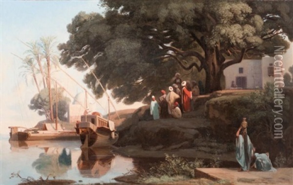 Felouque A Syout (haute Egypte) Oil Painting - Jean-Baptiste Adolphe Gibert