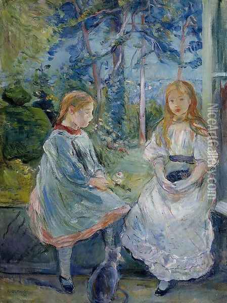 Little Girls At The Window (Jeanne And Edma Bodeau) Oil Painting - Berthe Morisot