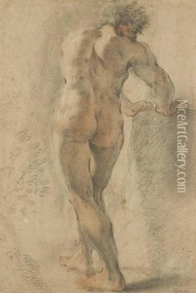 A Standing Nude, Seen From Behind, Leaning On A Block Oil Painting - Domenico Maria Canuti